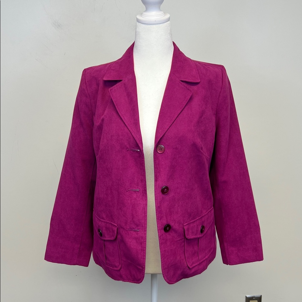 Studio Works Chic Women’s Fuchsia Button Down Blazer Jacket with pockets Size 10